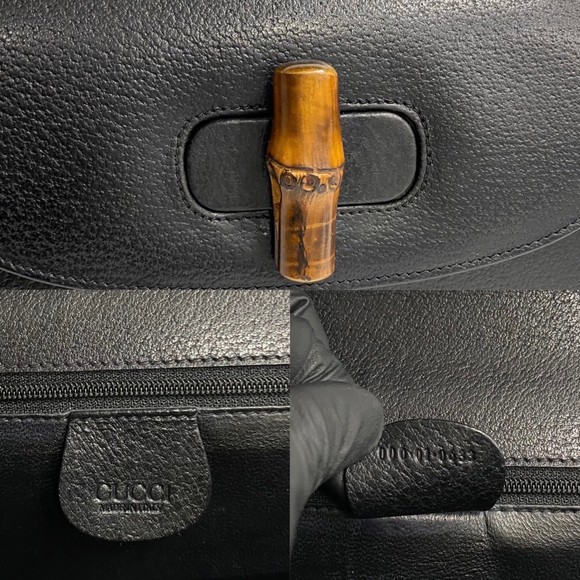 GUCCI Old Gucci Bamboo Turnlock Leather Handbag Black 33909 - Picture 3 of 8